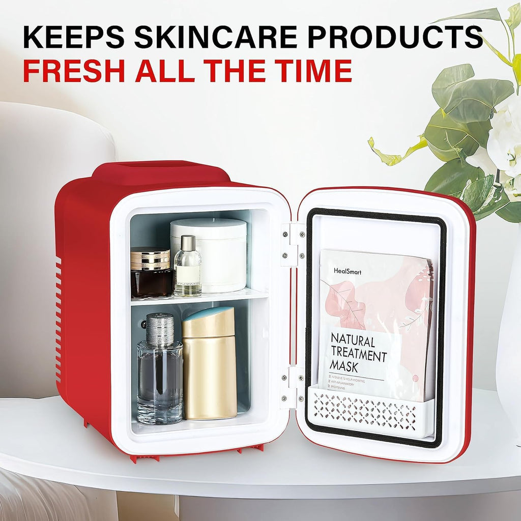 Portable Mini Fridge, 4L/6 Can Cooler and Warmer Compact Refrigerator for Skincare, Cosmetics, Beverage, Food, for