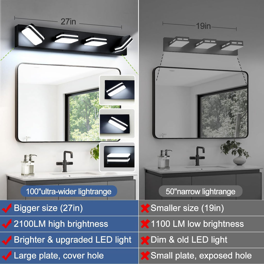 360° Rotate LED Bathroom Vanity Light Fixtures, Acrylic Vanity Lights , Modern Wall Lighting Fixtures Over Mirror