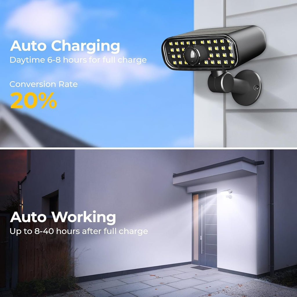 Solar Security Lights Outdoor, Motion Sensor 3 Modes, 2 Pack | IP67 Waterproof, Super Bright 5050 SMD LEDs, 180°