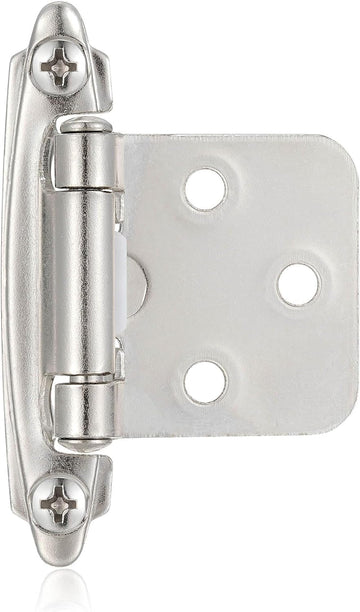4 Pack (2 Pair) Brushed Satin Nickel Self Closing Cabinet Hinges for Flush Mount Kitchen Cabinet Door, 1/2" Overlay