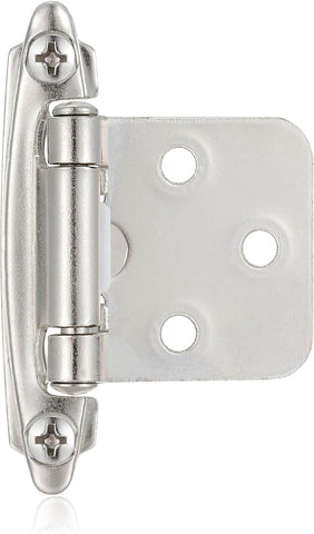 4 Pack (2 Pair) Brushed Satin Nickel Self Closing Cabinet Hinges for Flush Mount Kitchen Cabinet Door, 1/2" Overlay