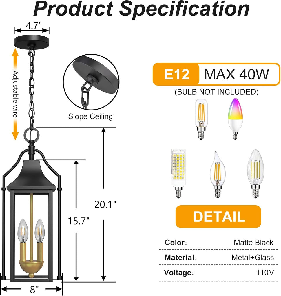 Large Outdoor Hanging Lights, 20" Modern Outdoor Chandelier Exterior Pendant Lighting