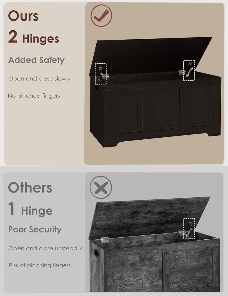 Storage Chest, Wooden Toy Box with Lid, 2 Soft-Close Hinges 39.4" | Entryway Shoe Bench, Finger-safe Flip-Top, Easy