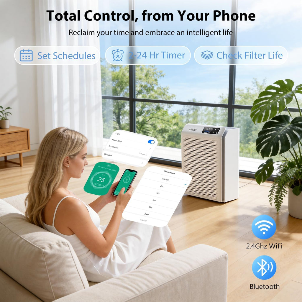 Air Purifier for Home Large Room Up to 3500 Ft², Smart WiFi App Control Air Cleaner with Air Quality