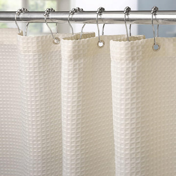 Waffle Weave Shower Curtain with Stainless Steel Hooks - 230 GSM Heavy Duty Fabric Bath Curtains, Hotel Luxury