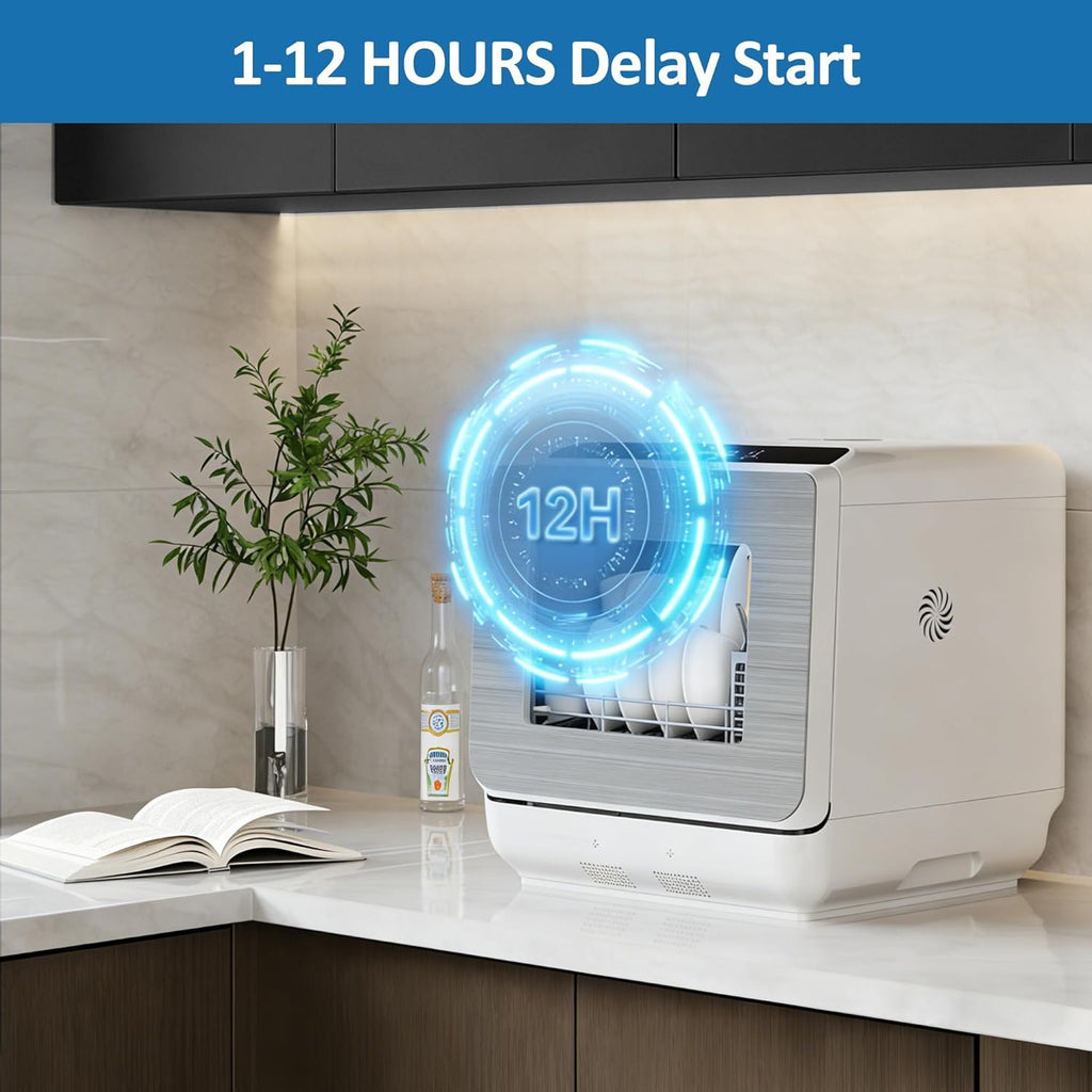 18" Compact Countertop Dishwasher with 6 Modes, Portable Dishwasher with Dual Water Supply, 12H Delay Start