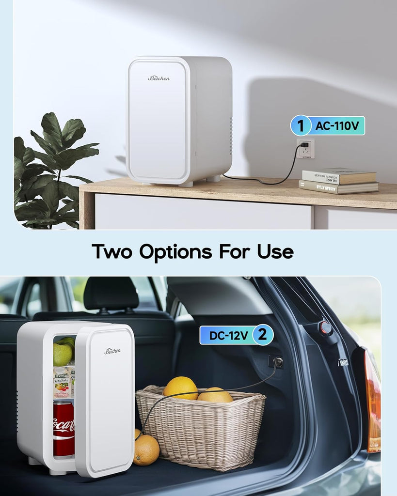 Mini Fridge,6 Liter / 8 Can Small Fridge for Bedroom, Car, Office & Dorm, 110V AC/DC Portable Thermoelectric Cooler &