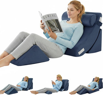 SlumberSlope 4PCS Orthopedic Bed Wedge Pillow Set Triangular Support Pillow Adjustable Foam Bed Wedge Pillow for