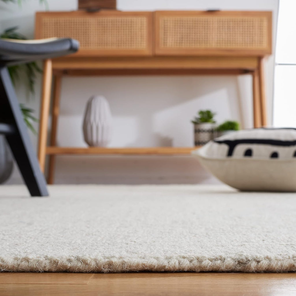 Micro-Loop Area Rug - 10' x 14', Light Grey & Ivory, Handmade Wool
