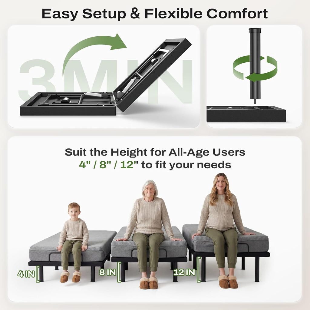 Queen Adjustable Bed Frame with Massage and Head & Foot Incline