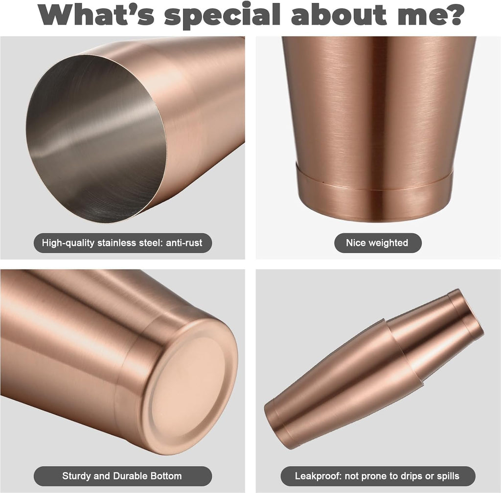 Cocktail Shaker Stainless Steel Shaker Set, Copper - Set of 10