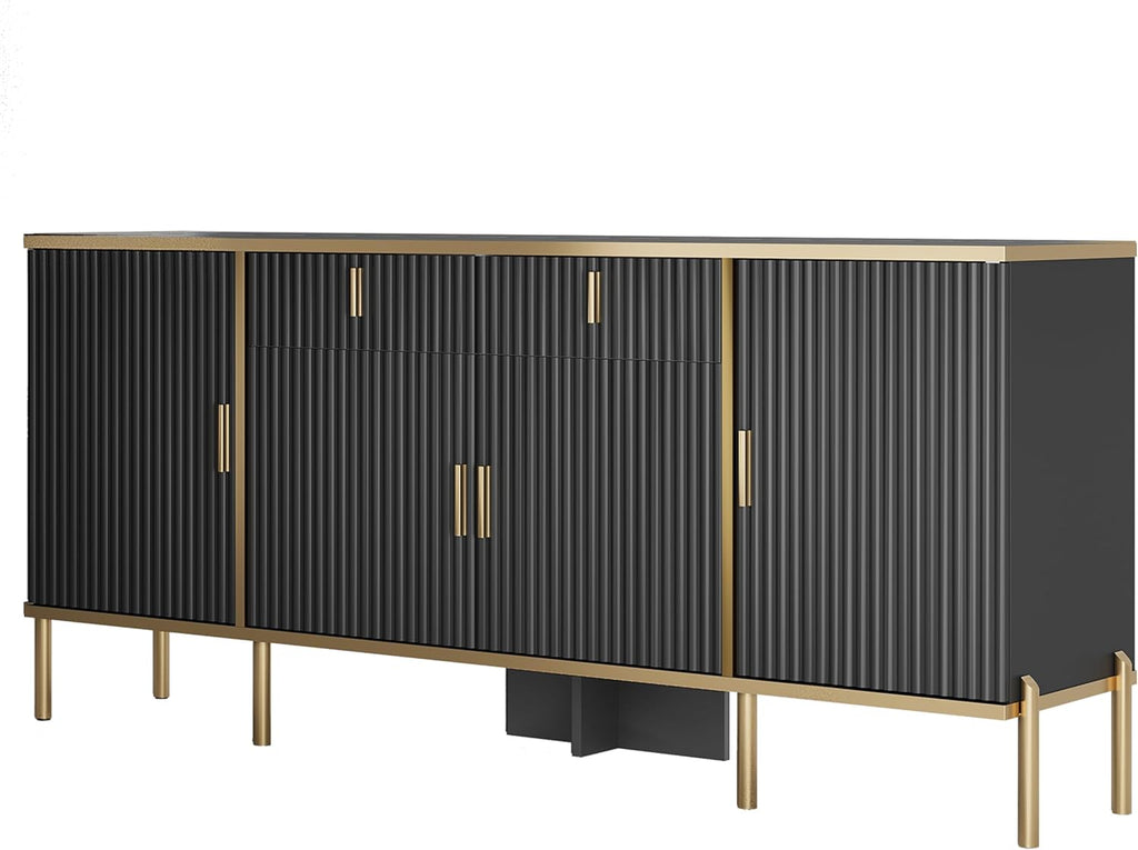 60" Fluted Buffet Cabinet with Storage, Modern Buffets & Sideboard with 2 Drawers, 4 Doors and Adjustable Shelves