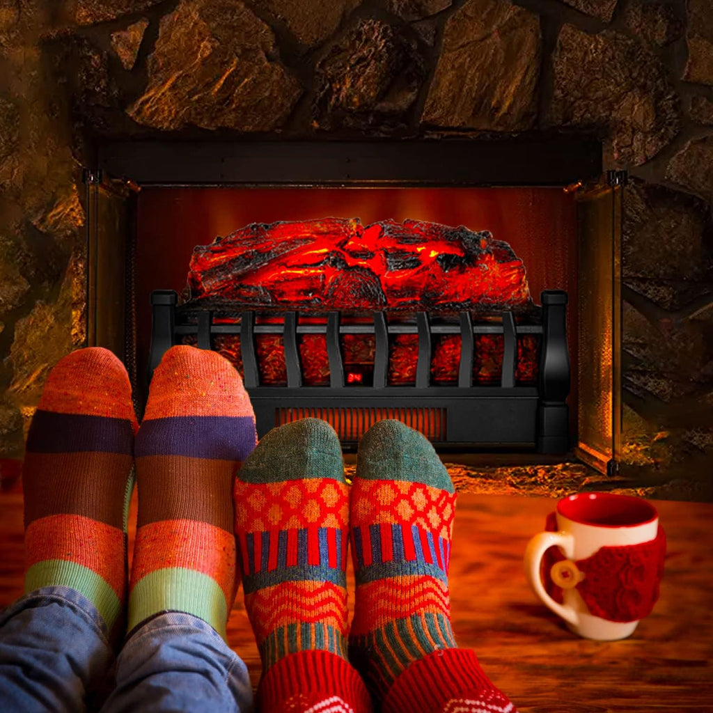 Electric Fireplace Logs Inserts Heater with Infrared Remote Controller 5 Flame Brightness 24 H Timer Overheating