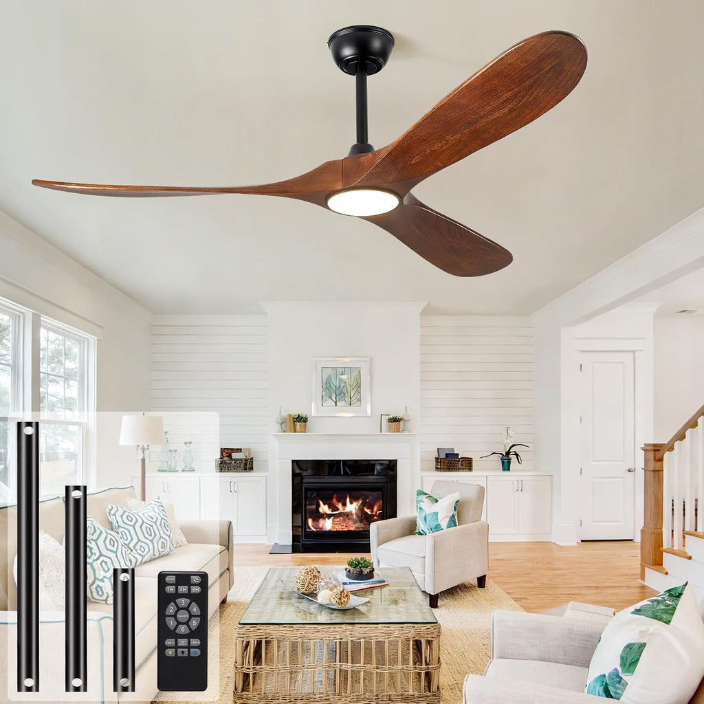 52" Ceiling Fan with Light and Remote, 6-Speed Dimmable Outdoor Ceiling Fan, High CFM Quiet 3 Blade Wood Ceiling Fan