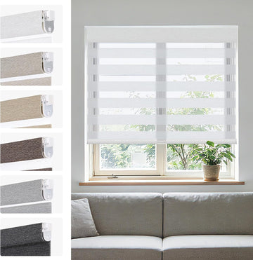 No Drill Zebra Blinds for Indoor Windows,Zebra Blinds for Windows,Kitchen,Pattern Linen Fabric,Pull Down Shades,Light