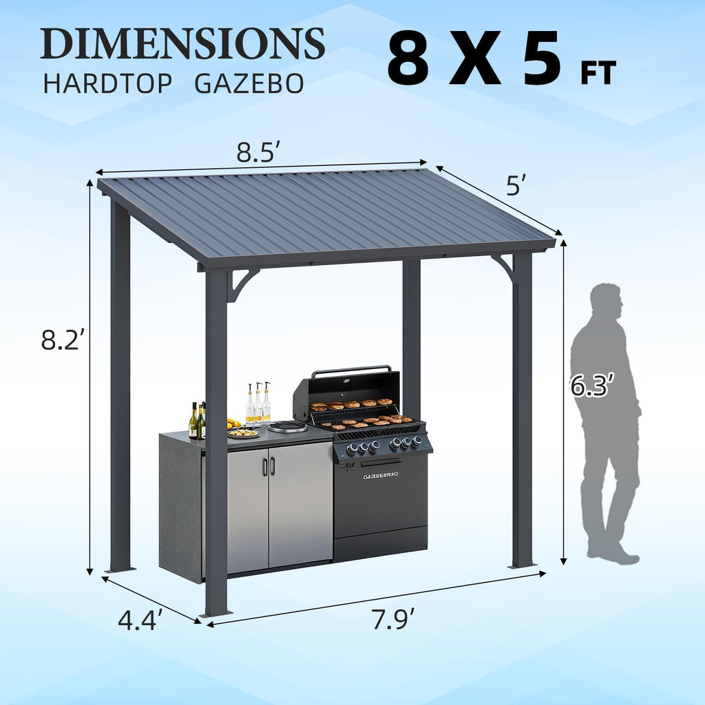 5' x 8' Outdoor Hardtop Grill Gazebo, Wall-Mounted Pergola H - Image 4