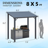 5' x 8' Outdoor Hardtop Grill Gazebo, Wall-Mounted Pergola H - Image 4
