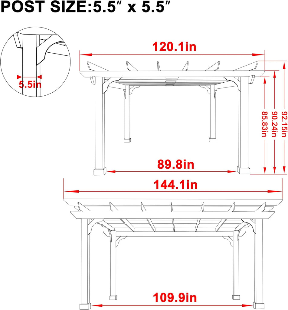 10x12 FT Wooden Pergola, Cedar Wood Gazebo with Flat Roof, O - Image 2
