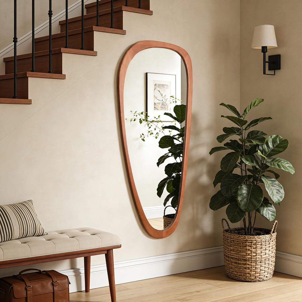 Asymmetrical Mirror, Irregular Mirror Full Length, Boho Wall Mirrors Decorative Living Room Entryway Hall, Mid