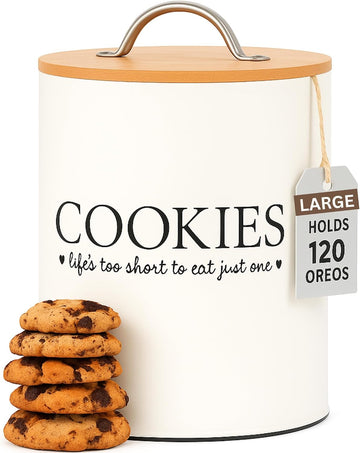 Cookie Jar with Airtight Bamboo Lid, 1.1 Gallon, Farmhouse, Off White