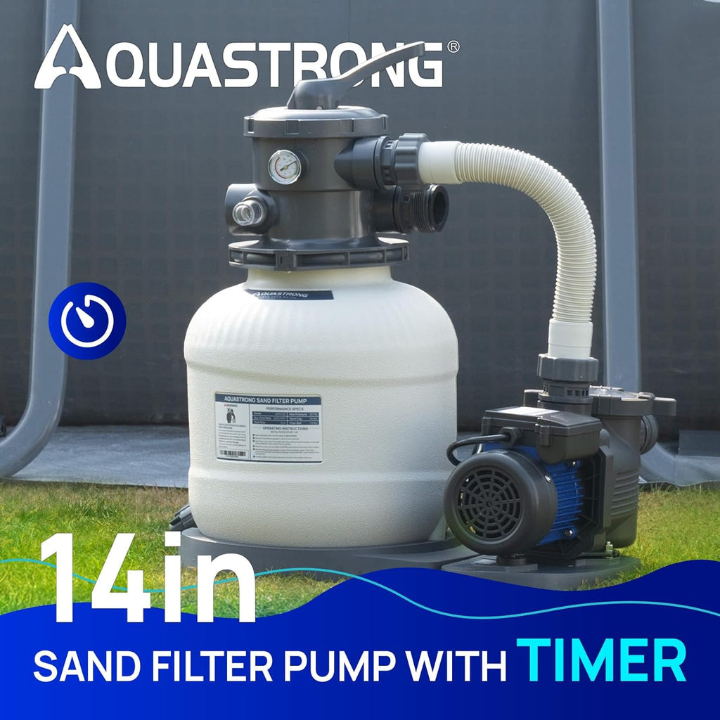 14in Sand Filter Pump for Above Ground Pool with Timer, 2/3 HP Pool Pumps Above Ground 3000 GPH for Pools up to 13000
