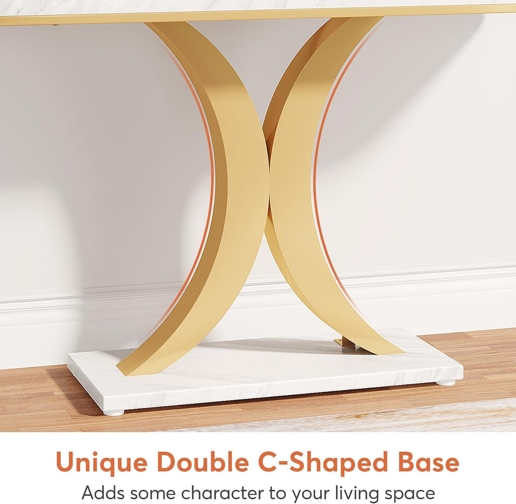 Modern Gold Console Table, 40 inch Narrow Entryway Foyer Table with Geometric Base, Rustic Hallway Accent Table