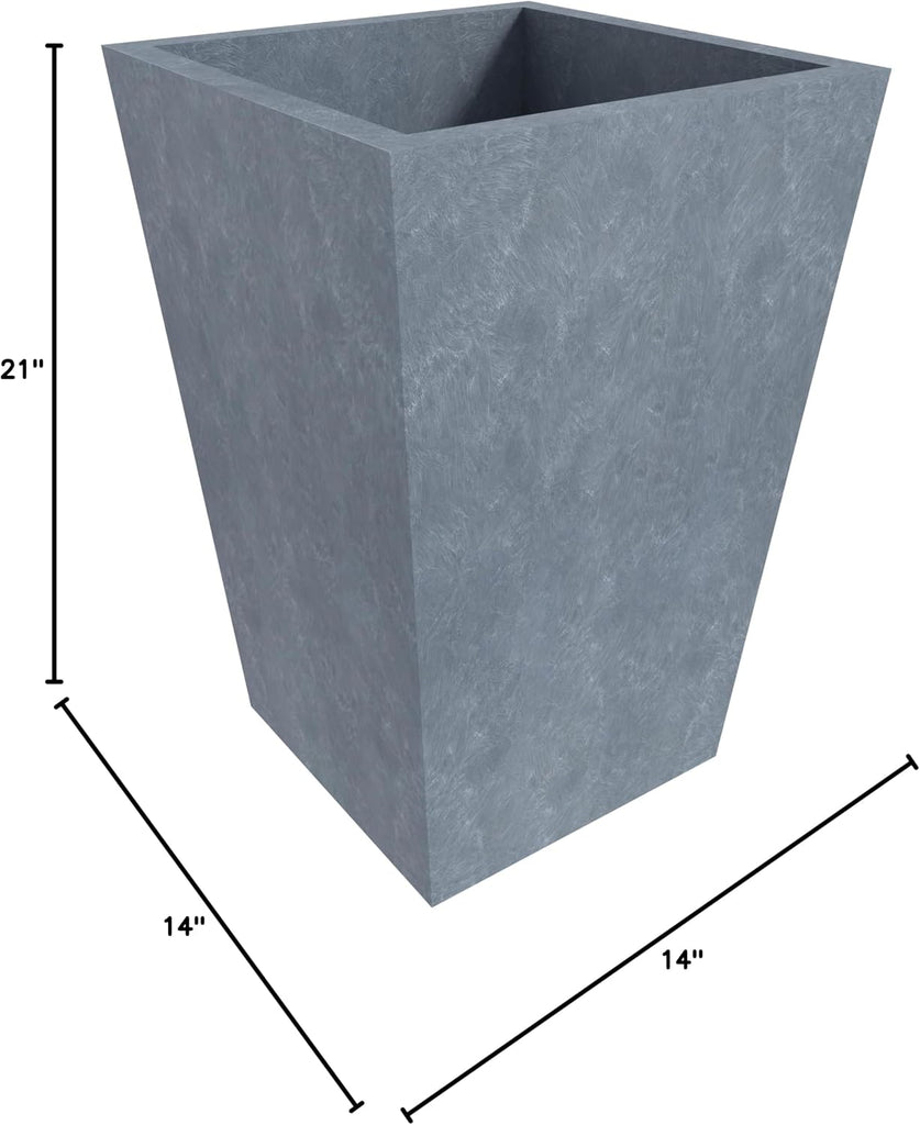 Serene Mid-Century Modern Fiberstone and Clay Planter - Tapered Square Plant Pot with Drainage Holes for Indoor and