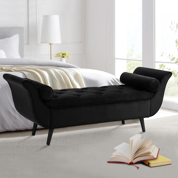 Storage Bench End of Bed, 65" Velvet Upholstered Rolled Armed Button Tufted Stool Bench, Storage Ottoman Long Bench