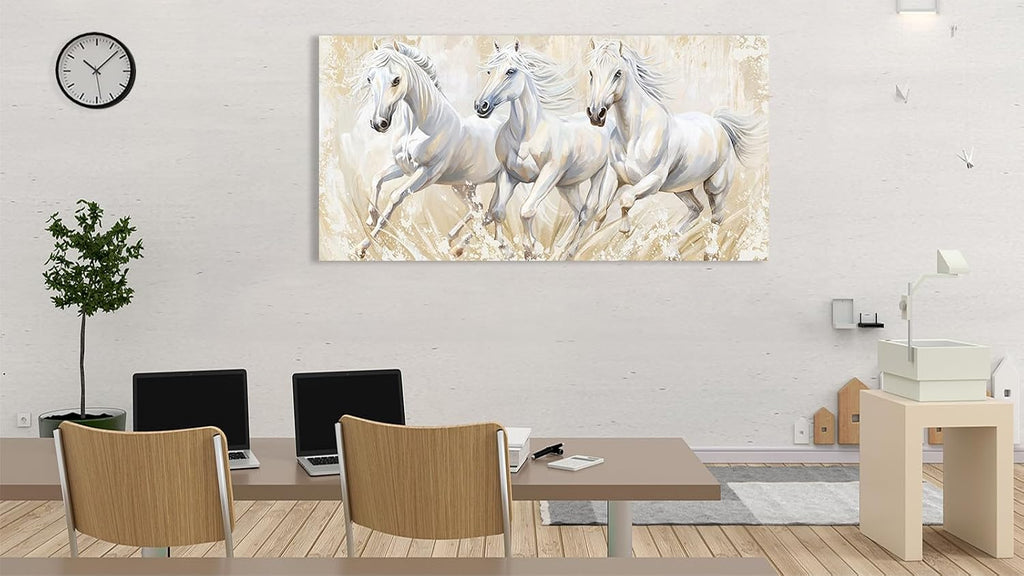 Horses Canvas Wall Art - Large Running Wild Horses Pictures Animal Painting Prints Inspirational White Elegant