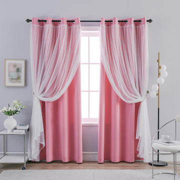 Blackout and Sheer Layered Curtains Solid Grommet Top Window Panels