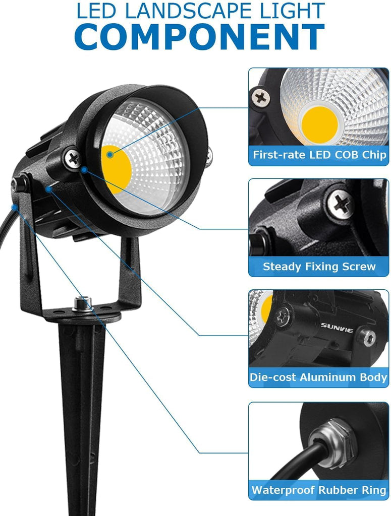 12V Low Voltage LED Landscape Lights Outdoor with Spike Stand 8Pack | 12-24V 3000K Waterproof 900LM Yard Pathway