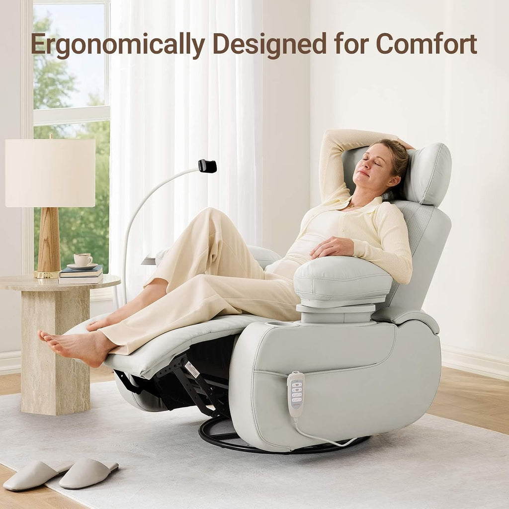 Lullapod Max Power Nursery Rocking Chair with Independent Recline & Footrest, Swivel Nursery Recliner Glider with