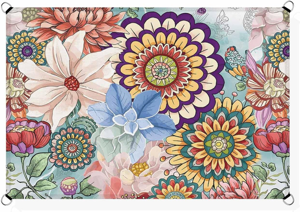 Sun Shade Sail 8'x10' Boho Floral Rectangle Sun Shade Sails Canopy Waterproof Mandala Flowers Plant Outdoor Sunshades