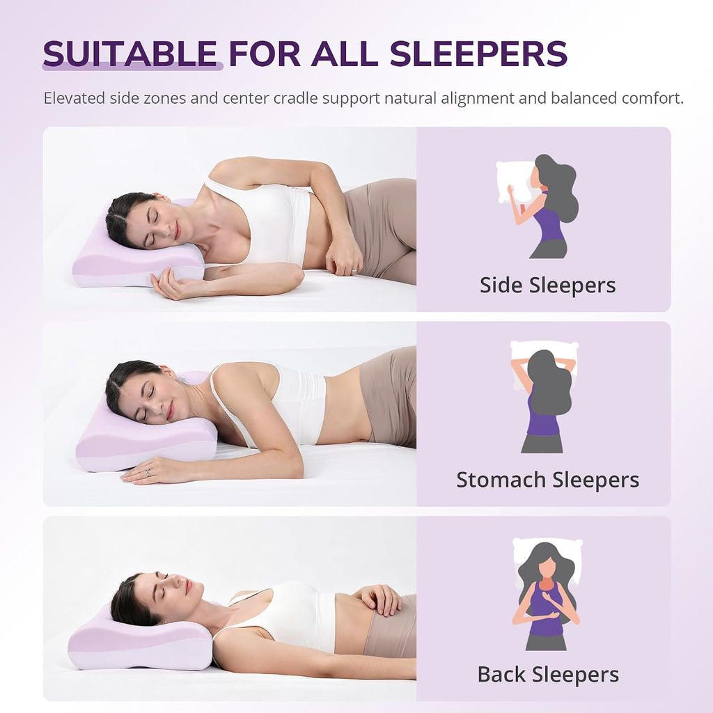 Cooling Gel Memory Foam Pillow, Contour Neck Support, Reversible | Ergonomic Pillow, Removable Washable Cover, For