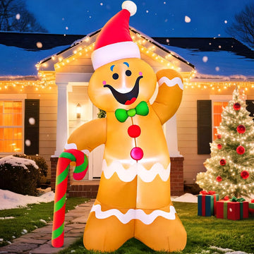 6FT Inflatable Christmas Decorations, Christmas Blow Up Yard Decorations with LED Light Up, Gingerbread Inflatable