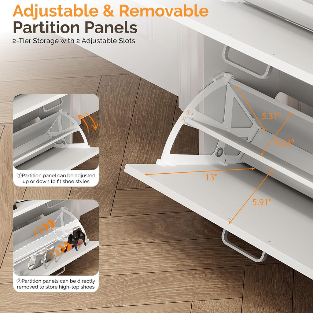 Shoe Cabinet Storage Ultra Slim with 2 Flip &1Drop-Down Drawers, 24.8" W Narrow Shoe Cabinet for Front Door