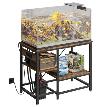 40-50 Gallon Fish Tank Stand with Power Outlet, Rustic Brown, 36x19