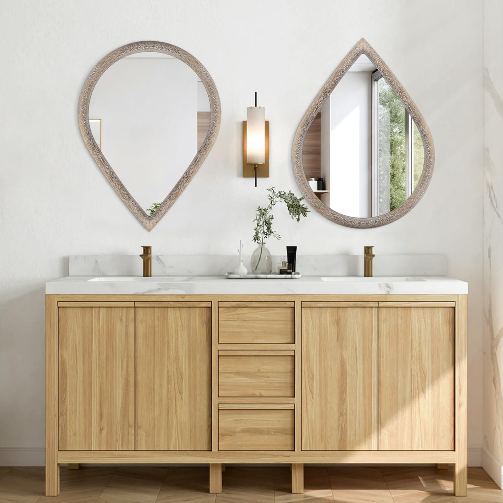 Rustic Farmhouse Wall Mounted Mirror Solid Wood Frame Teardrop Mirrors Wall Decorative Mirror Entryway Living Room