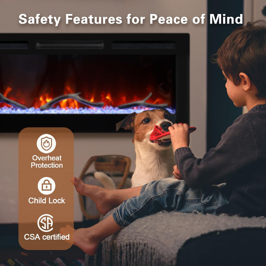 36 Inch Electric Fireplace, Recessed Fireplace Insert and Wall Mount Fireplace Heater with Remote & Touch