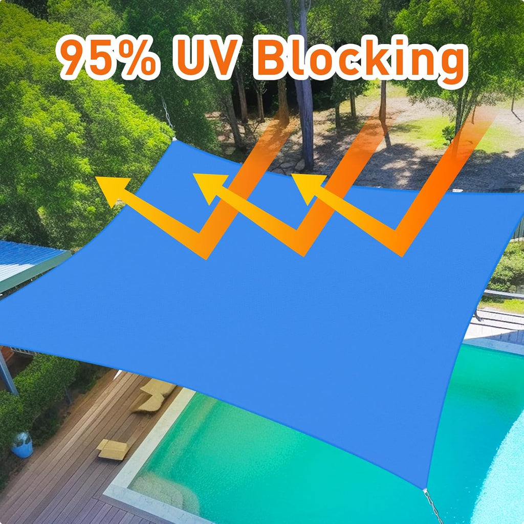 Shade Sail 14'X14' Rectangle Blue Breathable UV Block Outdoor Canopy for Backyard Patio Pergola Garden Deck(We Make