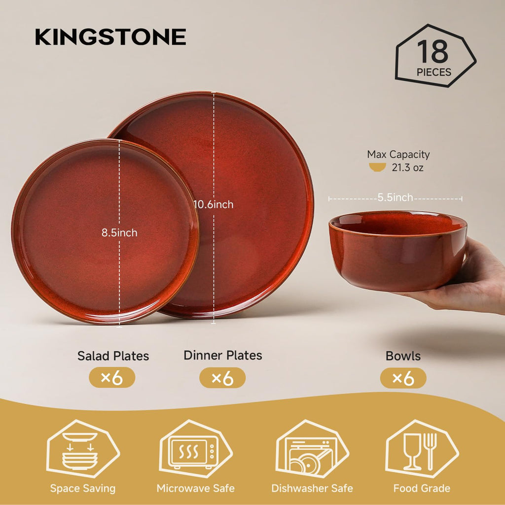 Stoneware Dinnerware Sets for 6, Reactive Glaze, Red