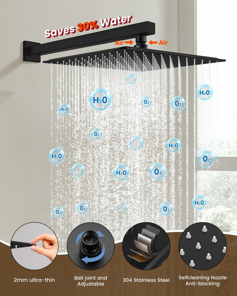 Shower Faucet Set with Handheld Spray Matte Black,12'' Head