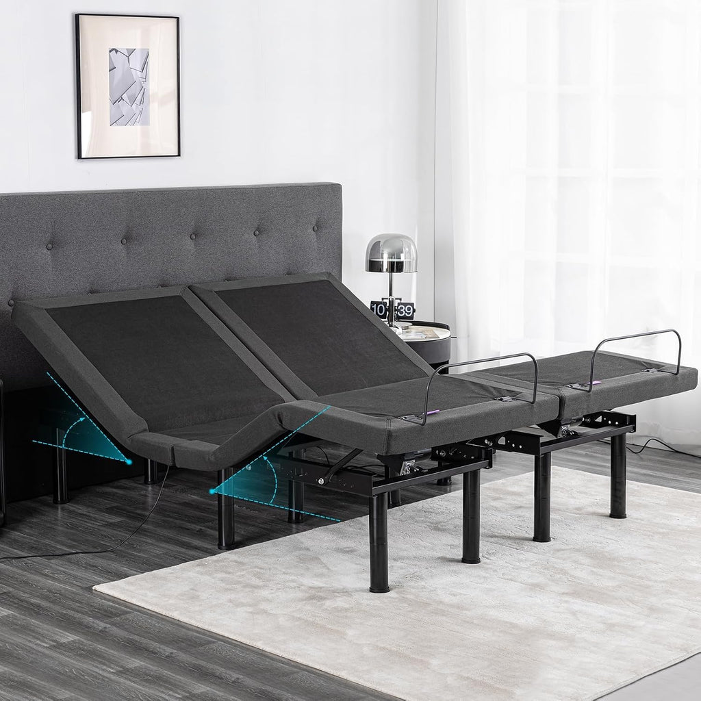 Split King Adjustable Bed Base, 12 Inch Gray Gel Memory Foam Medium-Firm Mattress in Box, Adjustable Bed Frame with 0