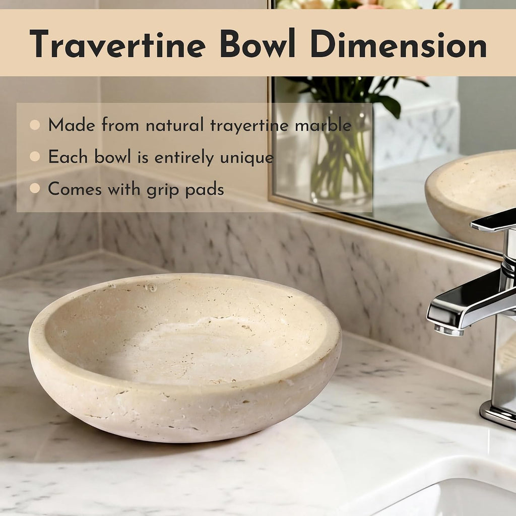 Travertine Marble Bowl & Decorative Bowl, 7.8" Modern Home Decor Key Bowl , Natural Stone Centerpiece for Coffee
