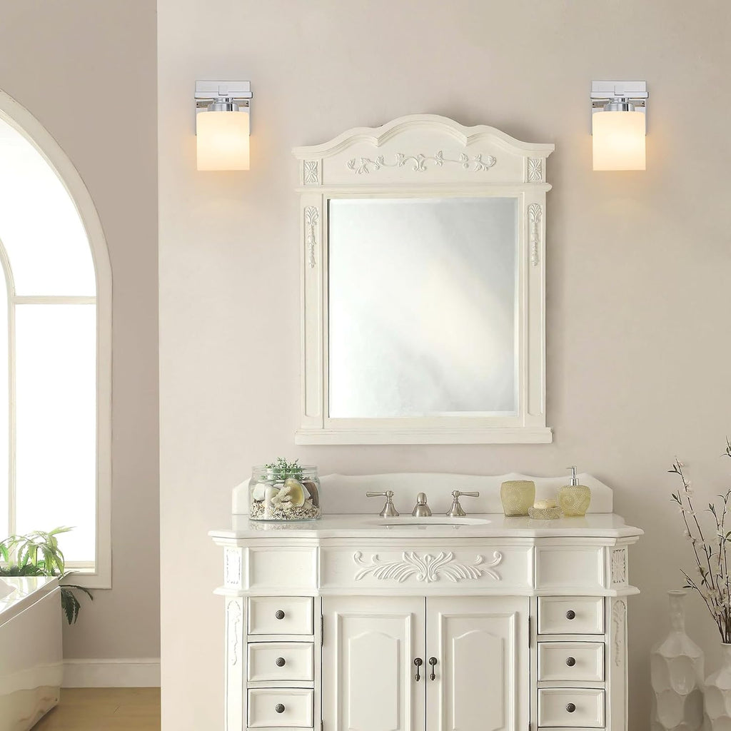 Bathroom Light Fixtures Over Mirror, Vanity Lights Wall Sconces with Milky White Glass Shades, E26 Socket (Bulbs Not