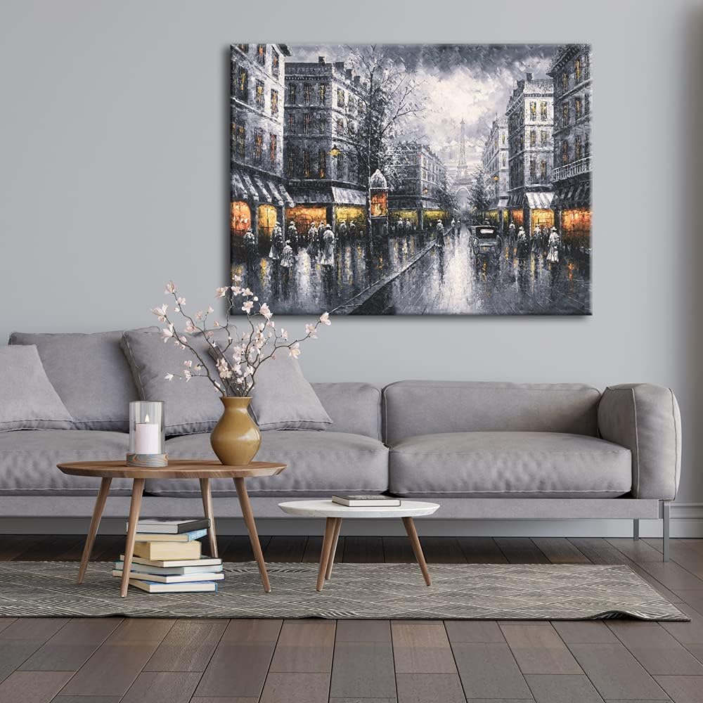 Paris Street View Large Modern Wrapped Giclee Cityscape Artwork Contemporary Landscape City Oil Paintings