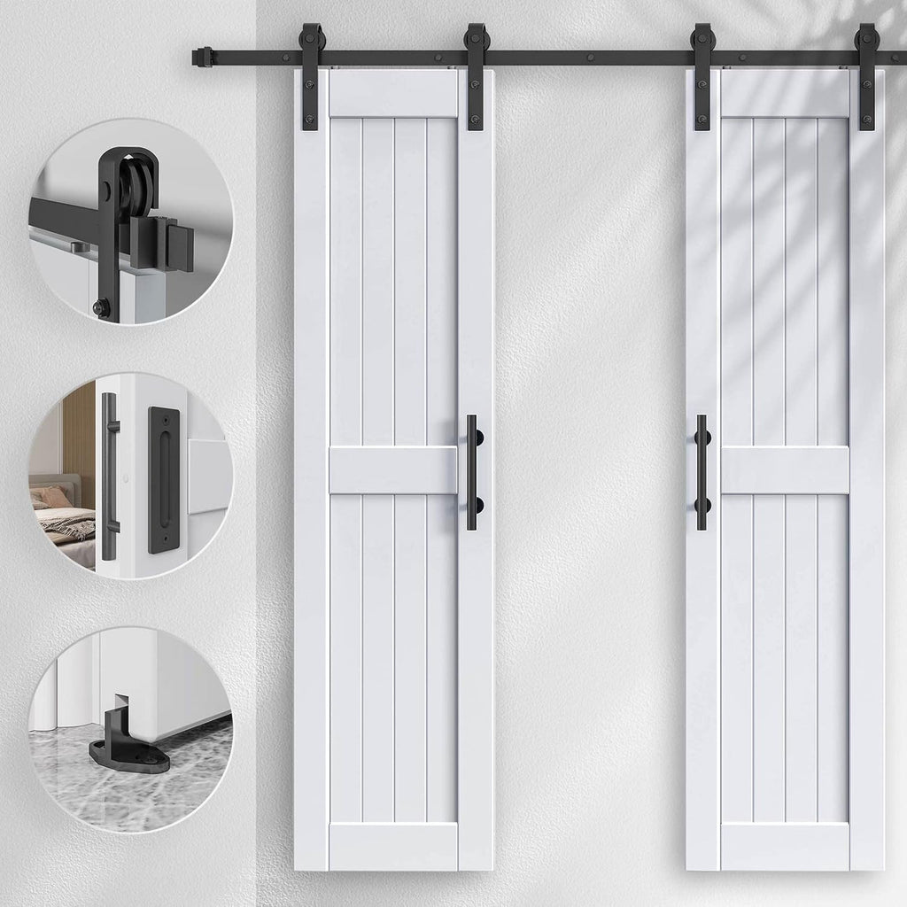 42 x 84 inch (Double 21x84 Door) White Barn Door with 7FT Sliding Door Hardware Kit Included & Handl