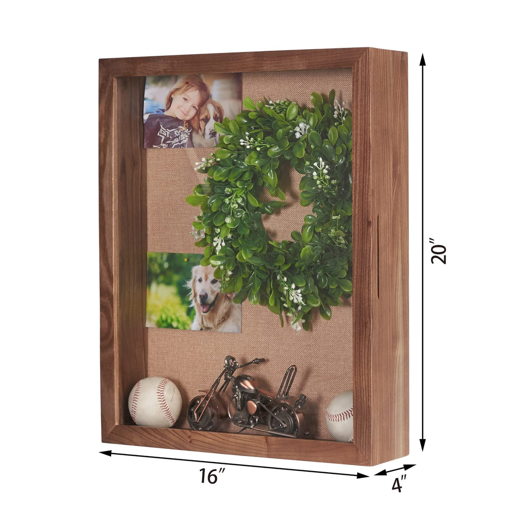 16x20 Large 4-Inch Deep Solid Wood Shadow Box with Hinged Door, Walnut