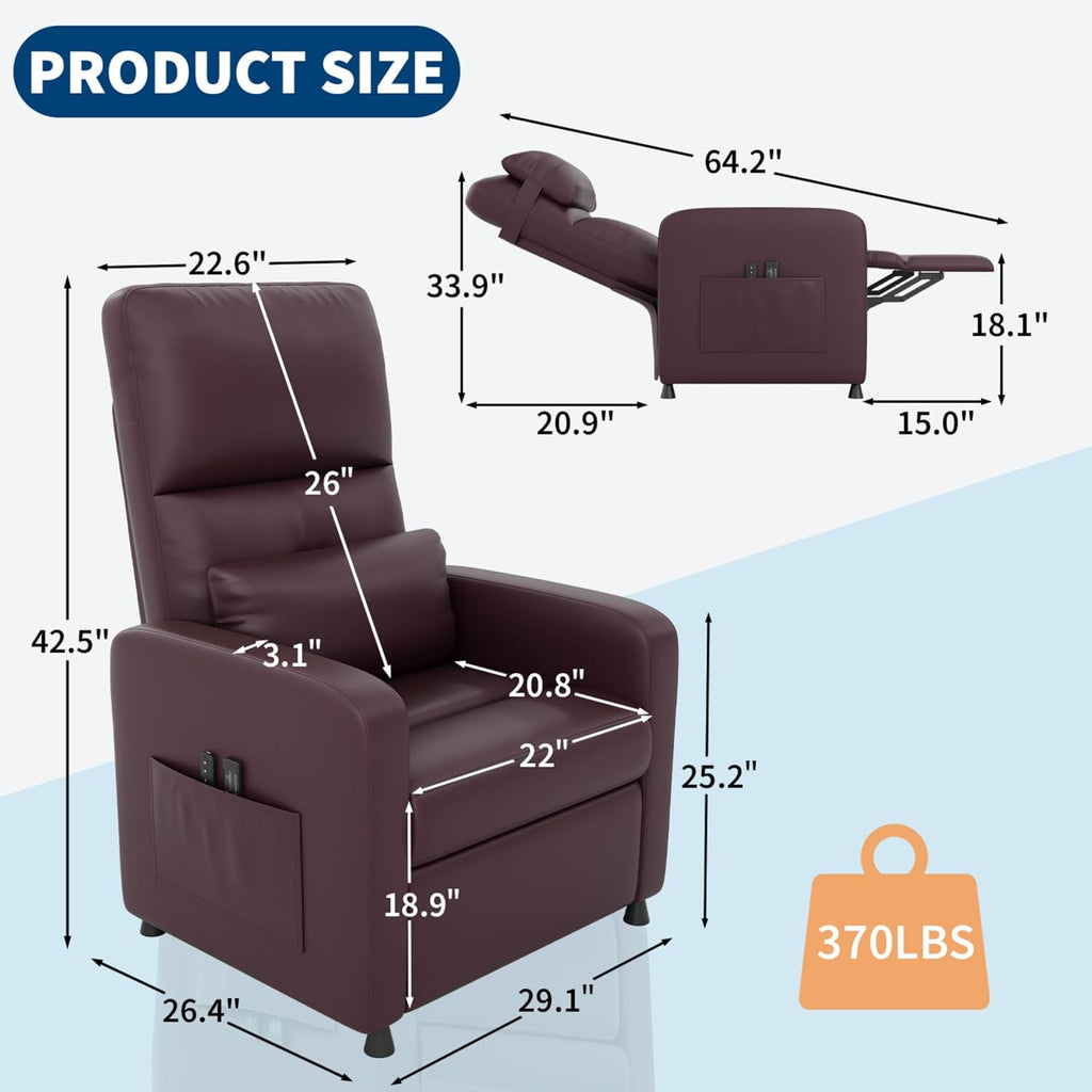 Power Recliner Chair, Adjustable Electric Recliner Ergonomic Overstuffed PU Leather Single Sofa, Tall Back