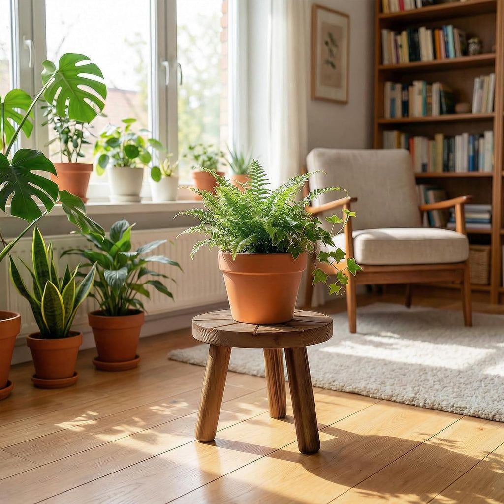 Wood Plant Stands Indoor, 5-Pack Single Plant Stand for 6-12 Inch Pots, Mid-Century Modern Plant Stool, Tall Plant